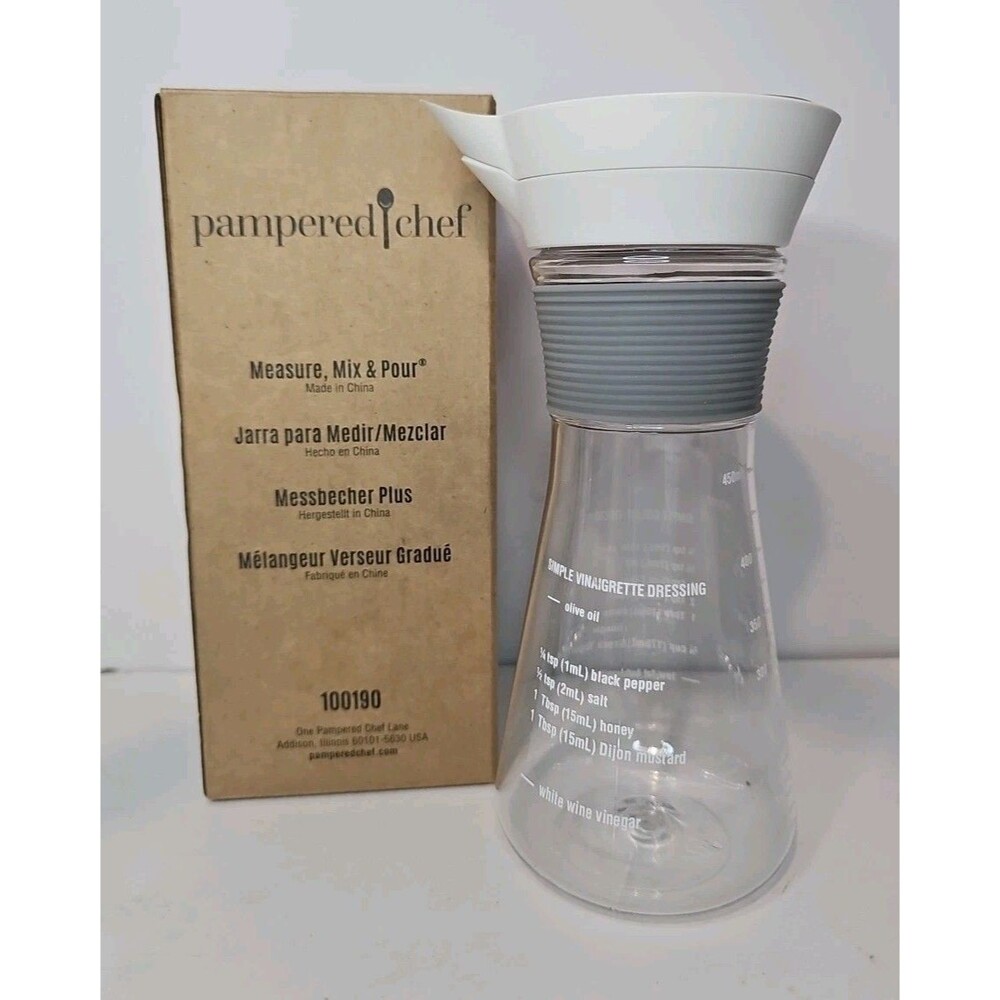 Pampered Chef Measure Mix & Pour Oil/Vinegar Cruet Pour Spout Easy Clean Plastic